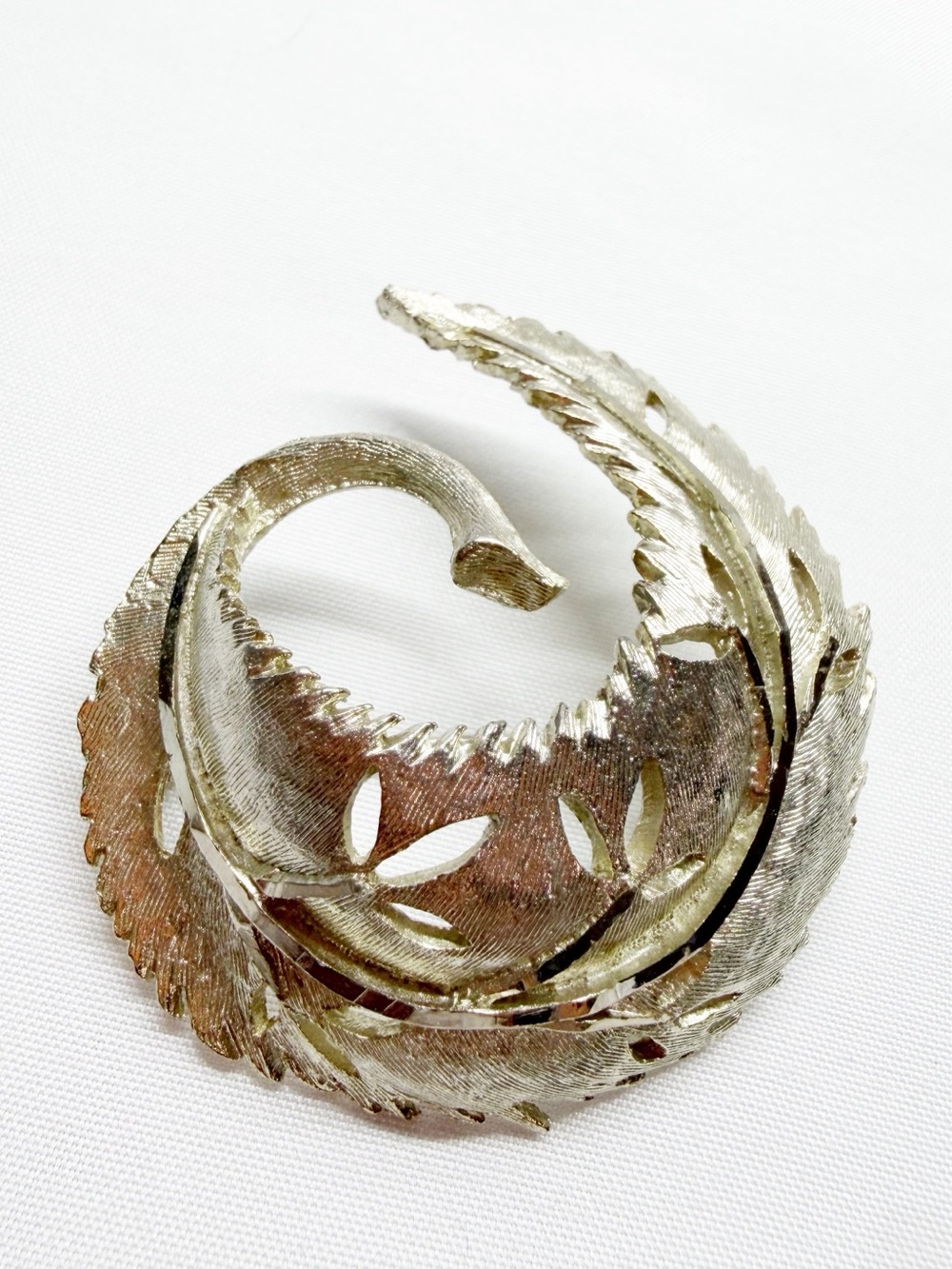 Vintage BSK Cutout Leaf Silver Tone Brooch